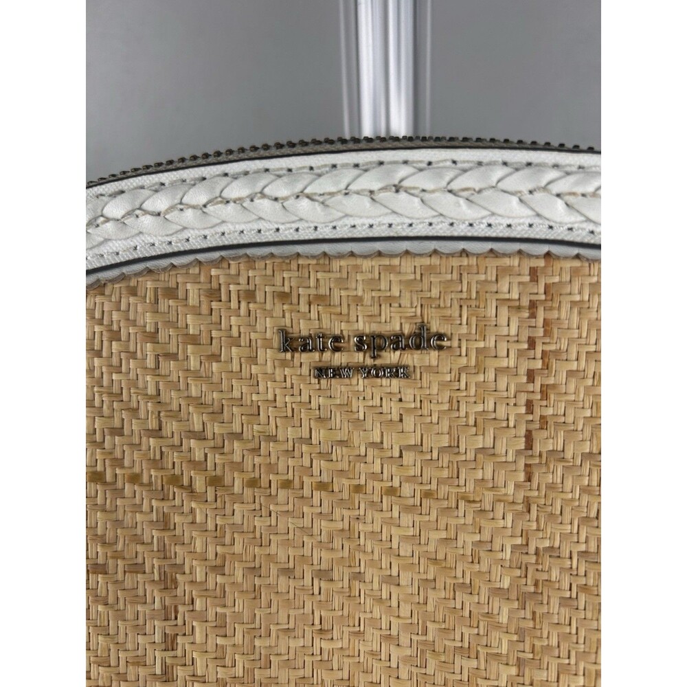 Kate Spade New York Sylvia Straw Dome Crossbody White Leather And Rafia - Picture 2 of 11